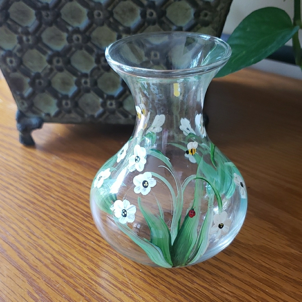 Hand-Painted Floral Glass Vase